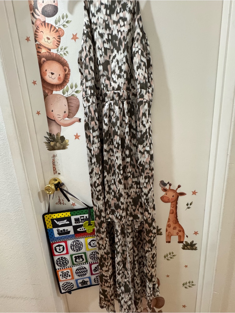 ANGL Olive, Cream, and Black Printed Maxi Dress